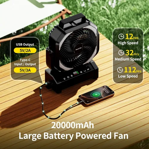 Miniatura 4 de Ventilador de camping Socool con luz, ventilador con batería recargable de 20,000 mAh con control remoto, 112 horas y 8 velocidades, pantalla