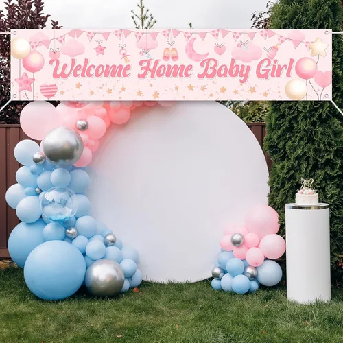 Miniatura 6 de Cartel de bienvenida a casa para bebé, decoración de baby shower para niñas, letrero de tela grande para revelación de género, suministros