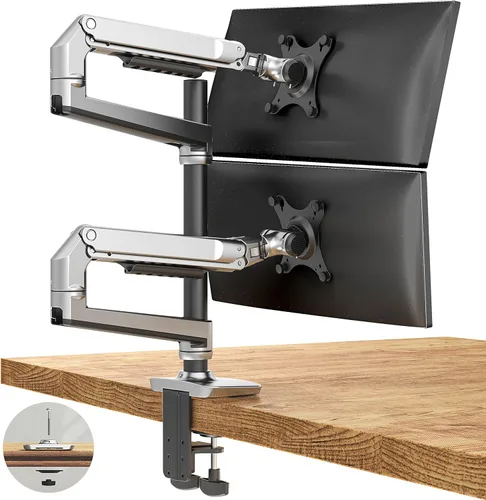 Miniatura 15 de Ergounion - Soporte de escritorio para tres monitores, soporta pantallas de hasta 40 pulgadas y 25 libras, soporte de escritorio totalmente Plateado