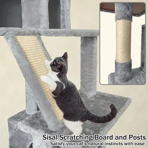 Miniatura 4 de Torre de árbol para gatos de 70 pulgadas para gatos de interior, condominio de torre para gatos de varios niveles con poste rascador de sisal