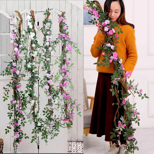 Miniatura 9 de Plantas artificiales flexibles de 66.9 pulgadas para colgar en la pared, tronco de árbol, ramas de cerezo falsas, ramitas de madera, enredaderas
