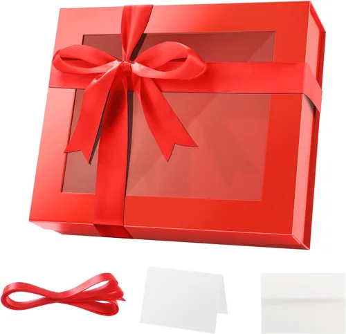 Miniatura 32 de PACKQUEEN 5 cajas de regalo negras grandes con ventanas, 13.5 x 9 x 4.1 pulgadas, cajas de regalo con ventanas transparentes para regalos que