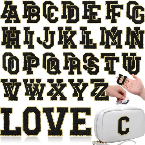 Miniatura 52 de WILLBOND 52 parches autoadhesivos de letras de felpilla de 2.2/2.8 pulgadas A-Z, calcomanías bordadas del alfabeto para ropa, bolsa, sombrero