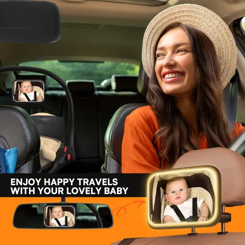 Miniatura 7 de Espejo de coche recargable para bebé con luz – Espejo para bebé en coche con control remoto, espejo de coche para bebé estable gancho clip