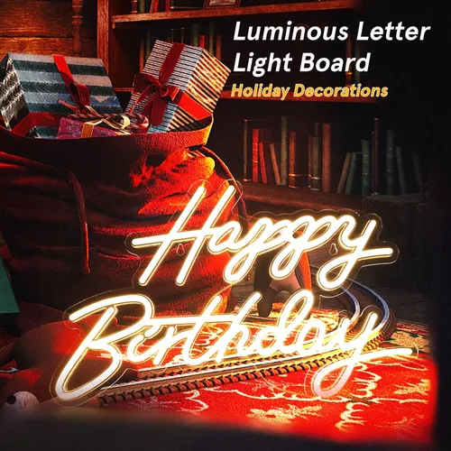 Miniatura 2 de SEWACC Letrero de luz de neón de feliz cumpleaños, alimentado por USB, para decoración de pared, hogar, dormitorio, fiestas de cumpleaños