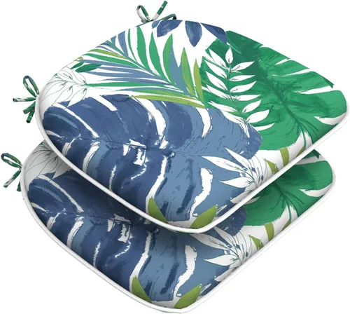 Miniatura 9 de DYTXIII Juego de 2 cojines para sillas de exterior con lazos, almohadillas repelentes al agua para sillas de patio de 17 x 16 pulgadas para muebles