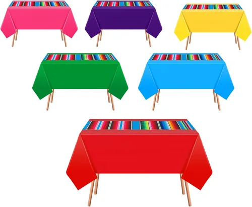 Miniatura 2 de Mixweer Juego de camino de mesa y mantel mexicano de algodón, mantel desechable de plástico con serape mexicano, mantel rectangular de plástico