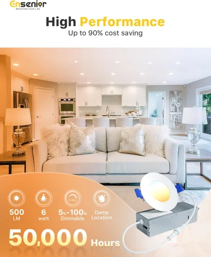 Miniatura 2 de Ensenior 16 Pack 3 Inch LED Recessed Ceiling Light, Dimmable, 2700K-5000K 5CCT, 500LM 6W 120V, High Brightness Canless Wafer Downlight - ETL&FCC&IC