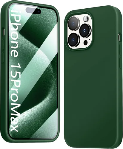 Miniatura 11 de Funda 5 en 1 para iPhone 12 Pro con protector de pantalla y protector de lente de cámara, funda de silicona líquida para iPhone 12 Pro (verde alpino)