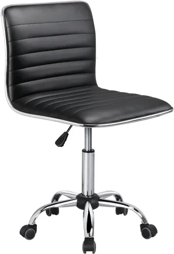Topeakmart Silla de trabajo con respaldo medio, respaldo bajo, de cuero, giratoria, para oficina, computadora, escritorio, retro, sin brazos, Negro