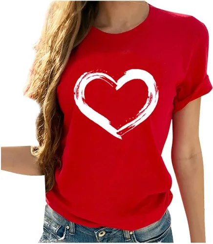 Miniatura 36 de Camisetas de manga corta con estampado de corazón para mujer, camisetas de ajuste regular, linda y divertida, ropa de regalo 2023