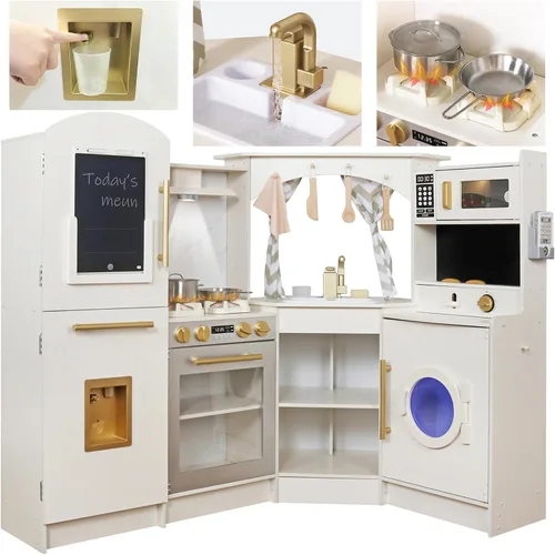 Miniatura 9 de Conjuntos Grandes de Cocina de Madera de Esquina para Jugar con Máquina de Hielo, Dispensador de Agua, Panificadora, Lavadora, Pantalla Electrónica
