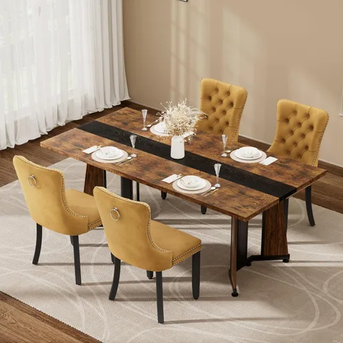 Miniatura 38 de Juego de mesa de comedor de 5 piezas con 4 sillas, mesa de comedor rectangular de madera de 71 pulgadas con sillas de comedor de terciopelo, tablero