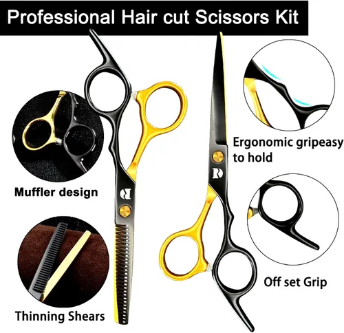 Miniatura 2 de Juego de tijeras de corte de cabello profesional, kit de tijeras de corte de pelo de peluquería de 6 pulgadas, tijeras de adelgazamiento de Arco iris