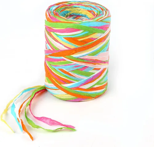FOIMAS Cinta de papel de rafia de color, cuerda de papel de rafia artesanal de 262 pies para envoltura de regalos de primavera de Pascua,