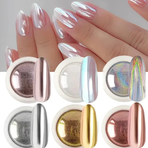 Miniatura 2 de Juego de polvos de uñas cromados, 6 colores metálicos dorados, plateados, rosas, rosas, blancos, espejos, polvos de uñas, pigmento holográfico