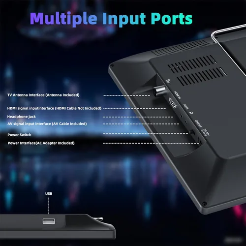 Miniatura 2 de Televisor LCD portátil de 15.6 pulgadas con batería recargable, sintonizador ATSC, HDMI y USB, pequeño televisor portátil para encimera de cocina