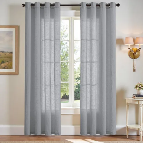 Miniatura 42 de jinchan Cortinas de 108 pulgadas Mezcla de Lino de Lino Semi Transparentes Filtrado de Luz y Resplandor Cortinas Extra Largas para Sala de Estar
