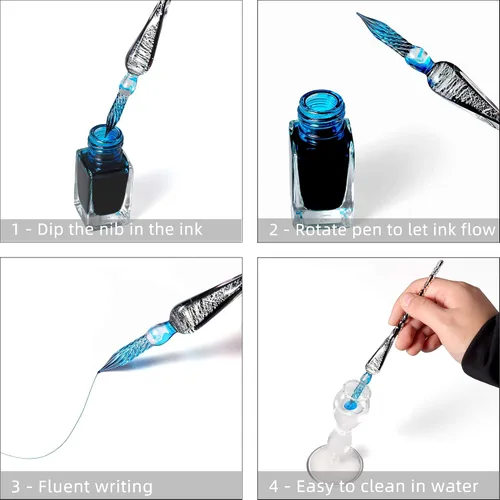 Miniatura 3 de molshine Pluma de vidrio hecha a mano con cristal para caligrafía. Pluma de cristal para firmar sumergida para artistas, mujeres, hombres