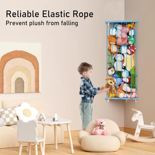 Miniatura 5 de Red de almacenamiento de animales de peluche de esquina – Soporte para animales de peluche con luces – Organizador de felpa colgante hamaca de Azul