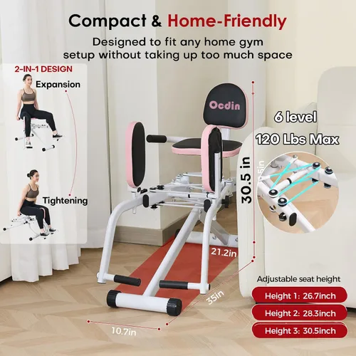 Miniatura 6 de Máquina Abductora y Aductora de Cadera para Gimnasio en Casa, Sistema de Entrenamiento de Muslo Interno y Externo y Glúteos Blanco