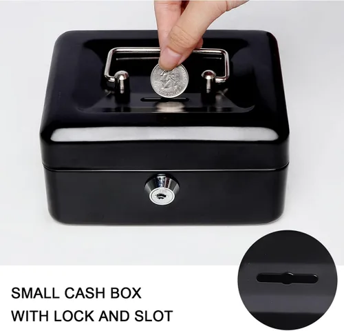 Miniatura 6 de Jssmst - Caja de dinero pequeña con cerradura, cajas de bloqueo metálicas para niños, caja de dinero con ranura en la parte superior, caja de Negro