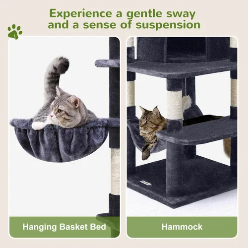 Miniatura 5 de Globlazer Árbol esquinero para gatos grandes, serie curvada de 66 pulgadas de alto, torre grande para gatos de interior con 6 postes rascadores, 2
