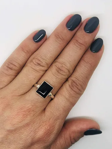 Miniatura 3 de Anillo cuadrado de ónix negro, plata de ley 925, estilo étnico, vintage, tribal gitano, estilo boho
