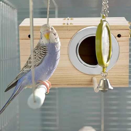 Miniatura 8 de Hiceeden Paquete de 2 cajas nido de periquitos, caja de anidación de pájaros de madera natural, caja de cría de pájaros pequeños para tortolitos