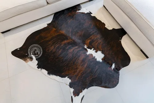 Miniatura 4 de Sunshine Cowhides Brindle - Alfombra de piel de vaca tricolor oscura 100% auténtica, alfombra de piel de animal de estilo moderno y alfombra