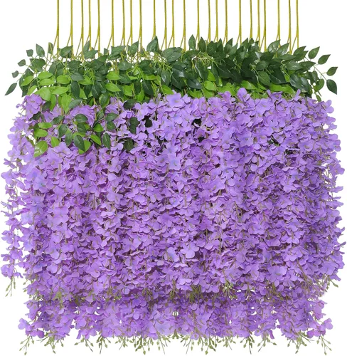 Miniatura 21 de U'Artlines - Juego de 36 piezas (total 139 pies) de enredaderas artificiales de glicinas y ratán, guirnaldas colgantes de flores de seda para Blanco