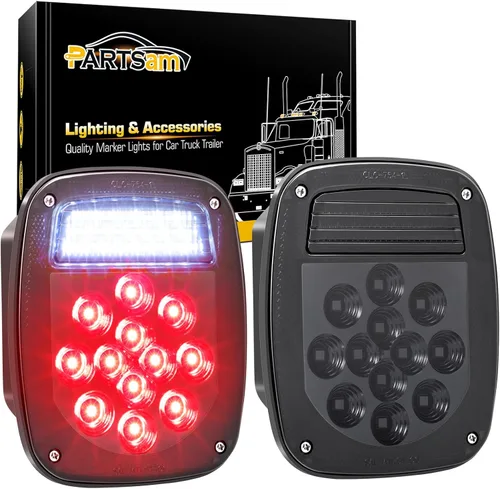 Miniatura 8 de Partsam 2x luces de freno y giro rojo/color blanco de 39 LED para camión, remolque, barco, RV, Jeep TJ CJ YJ JK rojo (Red Lens)