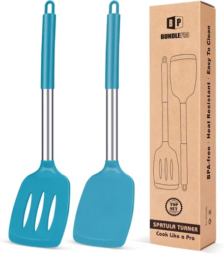 Miniatura 14 de Paquete de 2 espátulas de cocina sólidas de silicona, antiadherentes, utensilios de cocina sin BPA, resistentes al calor, utensilios de cocina