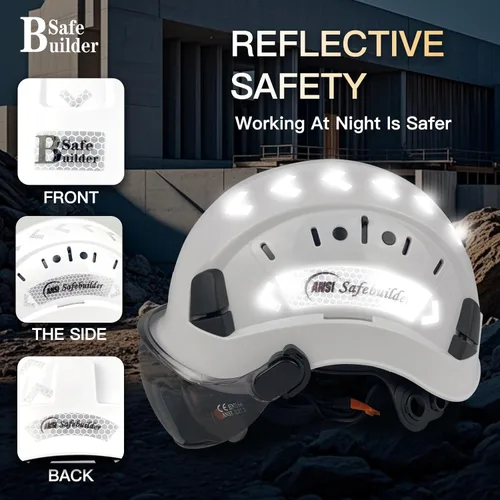 Miniatura 6 de SAFEBUILDER Casco de seguridad de construcción con visera incorporada Casco duro ABS con visera Ventilación ajustable Casco de trabajo Protección