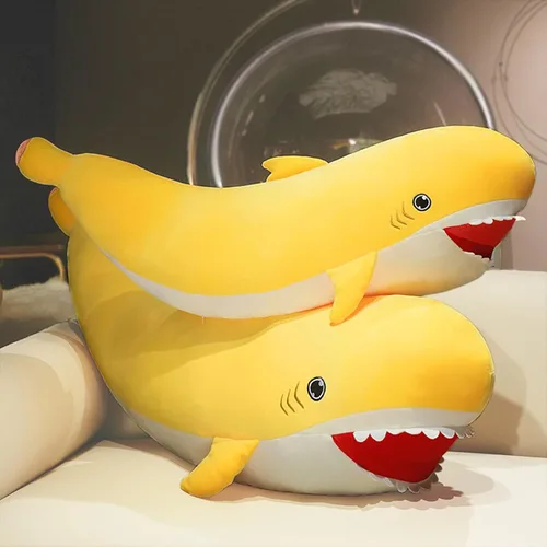 Miniatura 4 de PEACH CAT Peluche de tiburón de plátano de 21 pulgadas, grande, animal de peluche de plátano suave, regalos para niños, amarillo