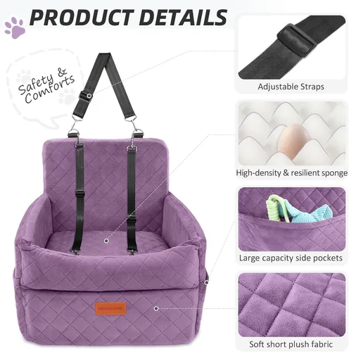 Miniatura 4 de HEGGCOOE Asiento de automóvil para perros pequeños, asientos elevadores de espuma viscoelástica con cojín grueso para perros medianos de menos de 35
