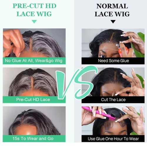 Miniatura 5 de MENTOR Pelucas de cabello humano sin pegamento, peluca sin pegamento para principiantes, precortadas con encaje frontal, pelucas de onda profunda