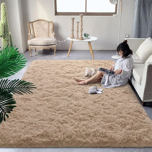 Miniatura 8 de DweIke Alfombras Esponjosas Color Beige para Dormitorio y Sala de Estar, 4x6 Pies Alfombra Suave de Felpa Shaggy Color Tostado Claro para Niñas