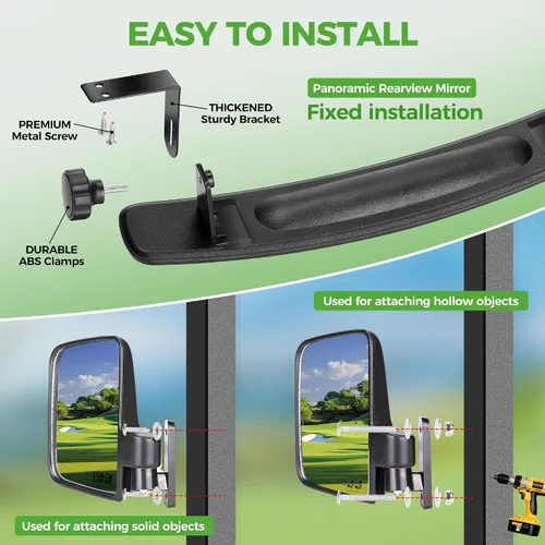 Miniatura 3 de Kit universal de espejo retrovisor convexo de gran angular y retrovisor lateral plegable, compatible con modelos Club Car, EZGO, Yamaha