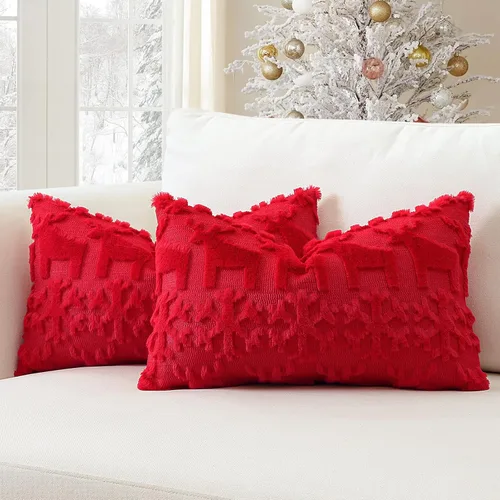 Miniatura 44 de OTOSTAR - Juego de 2 fundas decorativas para cojines navideños, suaves, afelpadas, de lana corta aterciopelada, estilo de lujo, para sofá o Crema