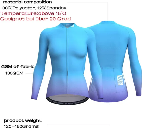 Miniatura 2 de Wulibike Maillot de ciclismo para mujer, manga larga, con bolsillos