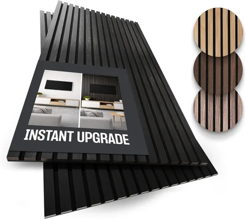 Miniatura 10 de Paquete de 2 paneles de listones de madera acústica - Paneles de pared insonorizados para decoración de interiores Nogal natural.