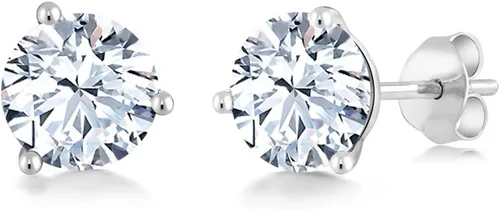 Miniatura 130 de Gem Stone King Aretes de oro de 14 quilates, 0.236 in, piedra natal redonda, Martini, 3 puntas, aretes de oro para mujer