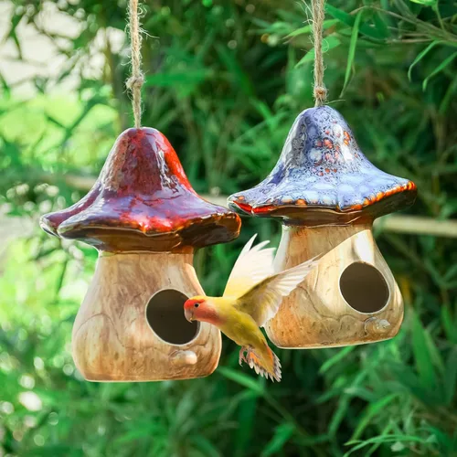 Miniatura 21 de Yinns Casa de pájaros de resina para exteriores, casas de pájaros para exteriores para anidar pájaros silvestres, casas decorativas de piedra