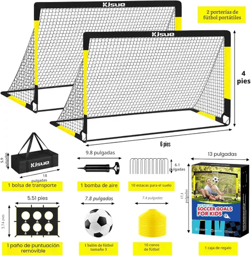 Miniatura 2 de Juego de portería de fútbol infantil para patio trasero – 2 porterías de fútbol de 6 x 4 pies, equipo de entrenamiento, red de fútbol para niños