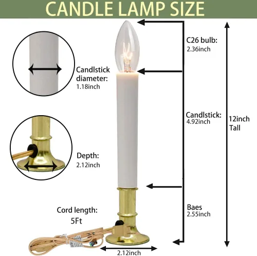 Miniatura 2 de Paquete de 4 velas eléctricas de Navidad con base chapada en oro, velas de ventana de Navidad con bombillas transparentes C26 de 7 W, luces de vela