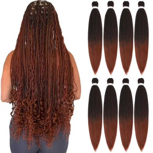 Miniatura 20 de Alrence Cabello estirado para hacer trenzas, trenza larga de 30 pulgadas, 8 paquetes, extensiones profesionales de trenzado de cabello sintético, 1b#