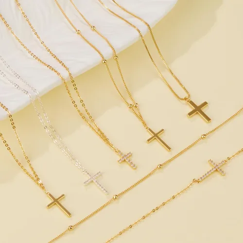 Miniatura 5 de Collar de cruz para mujeres y niñas, delicado chapado en oro de 14 quilates, gargantilla con dije de cruz que no se deslustra, impermeable, moderno