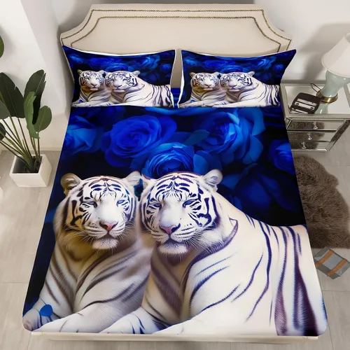 Miniatura 33 de Erosebridal Juego de sábanas bajeras de rosas rojas y leopardo, tamaño individual, diseño de animales africanos salvajes, diseño de plantas