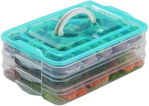 Contenedor organizador de refrigerador, recipientes de plástico para almacenamiento de alimentos con tapa, 3 capas, sin BPA, apilable organizador de